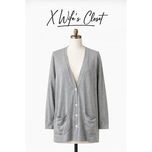 J. Jill Cardigan Grey Button Front V-Neck Longline Sweater Size Large